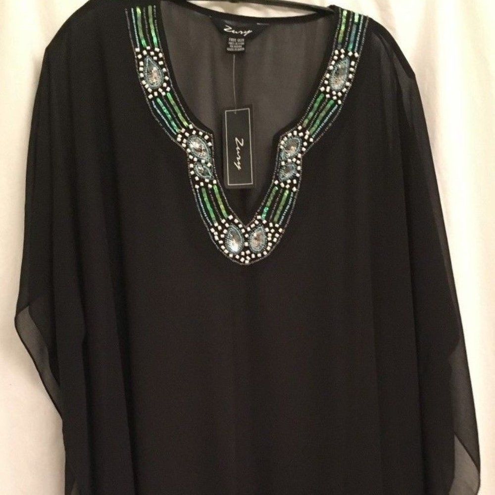NWT ZURY Beach Cover-up/Top BLACK One Sz.